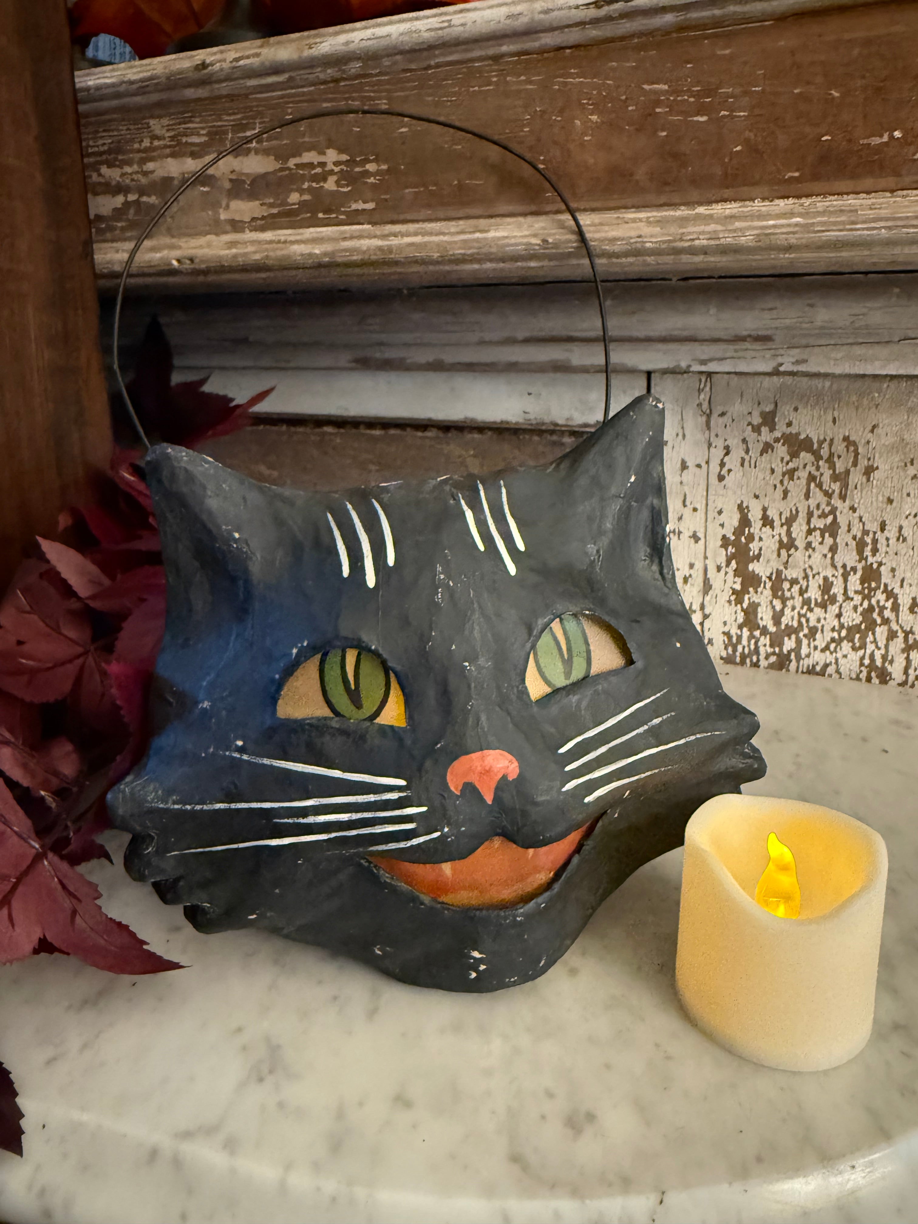 Bethany Lowe Vintage Black "Happy Cat" Bucket Halloween Lantern