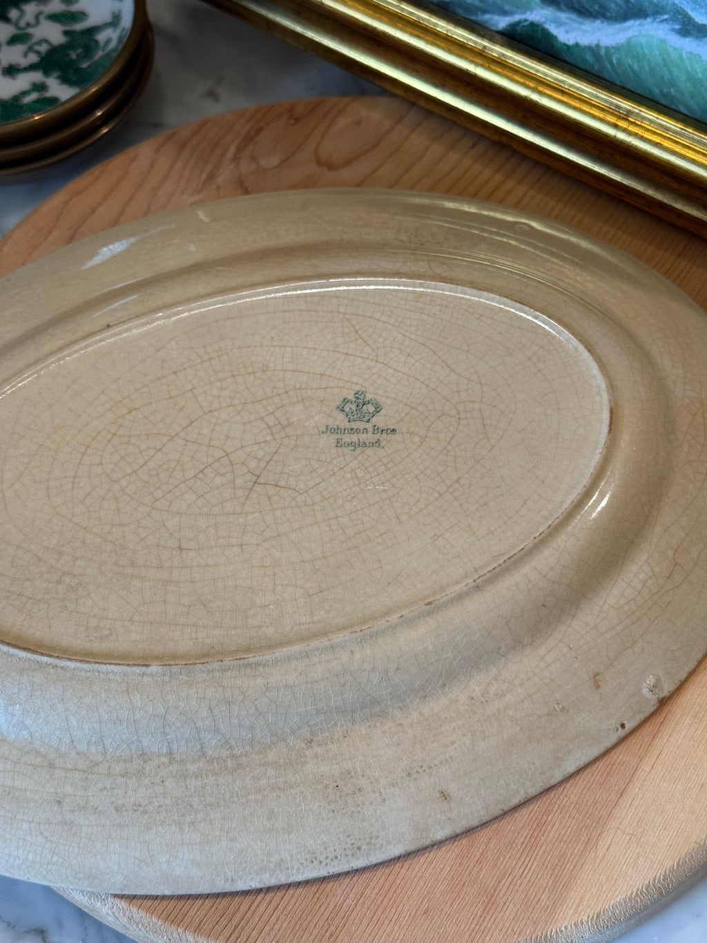 Rare Antique Johnson Brothers JB47  Pareek Peacock Oval Platter