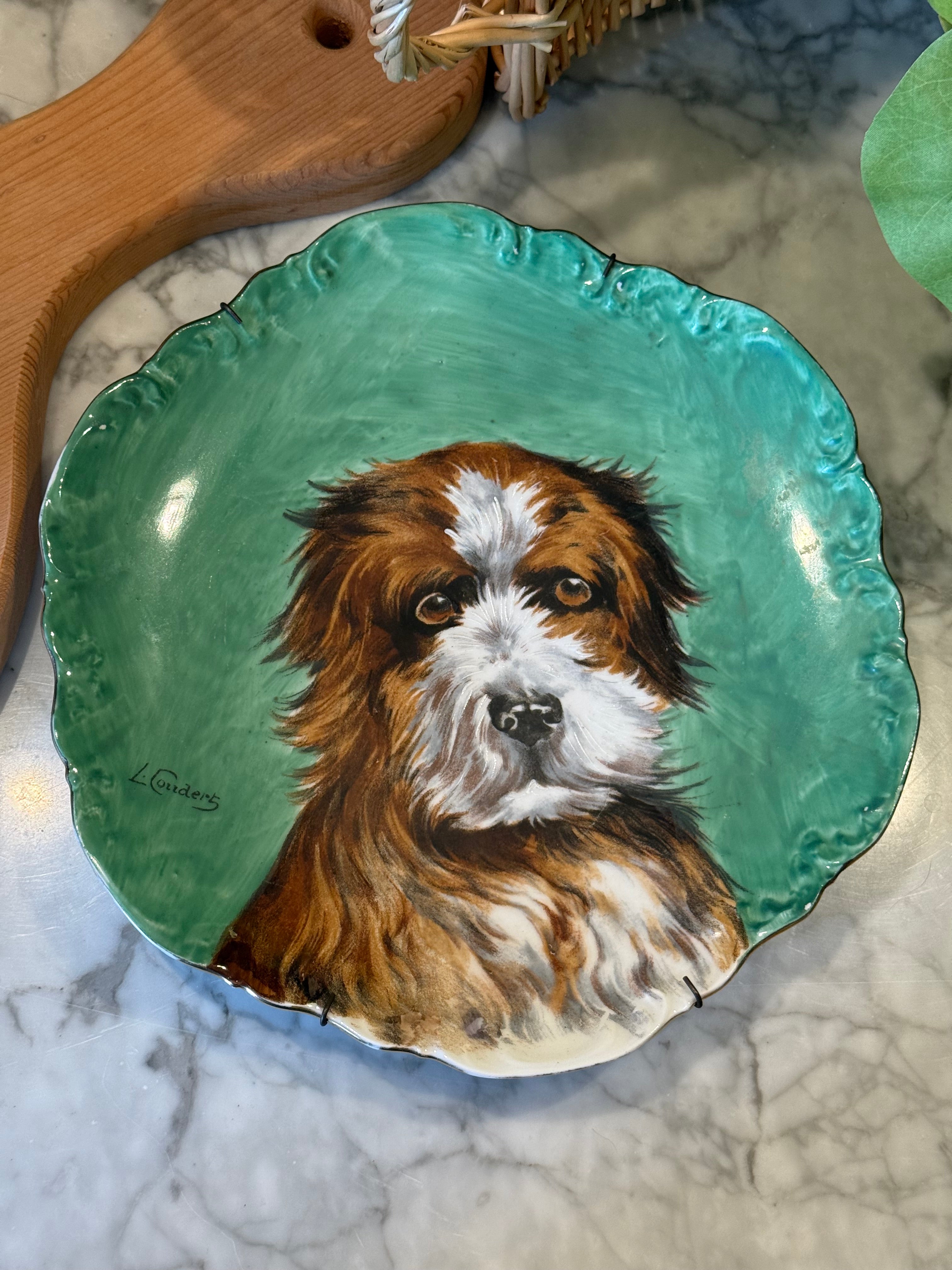 Antique Hand-Painted Dog Portrait Limoges Plate