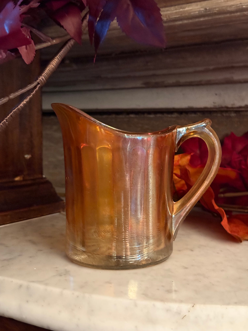 Vintage Orange Carnival Glass Small Pitcher Marigold Iridescent