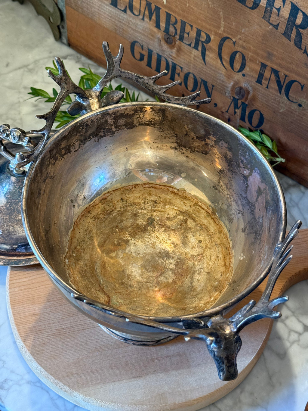 Vintage Silver Plated Stag Head Pedestal Tureen