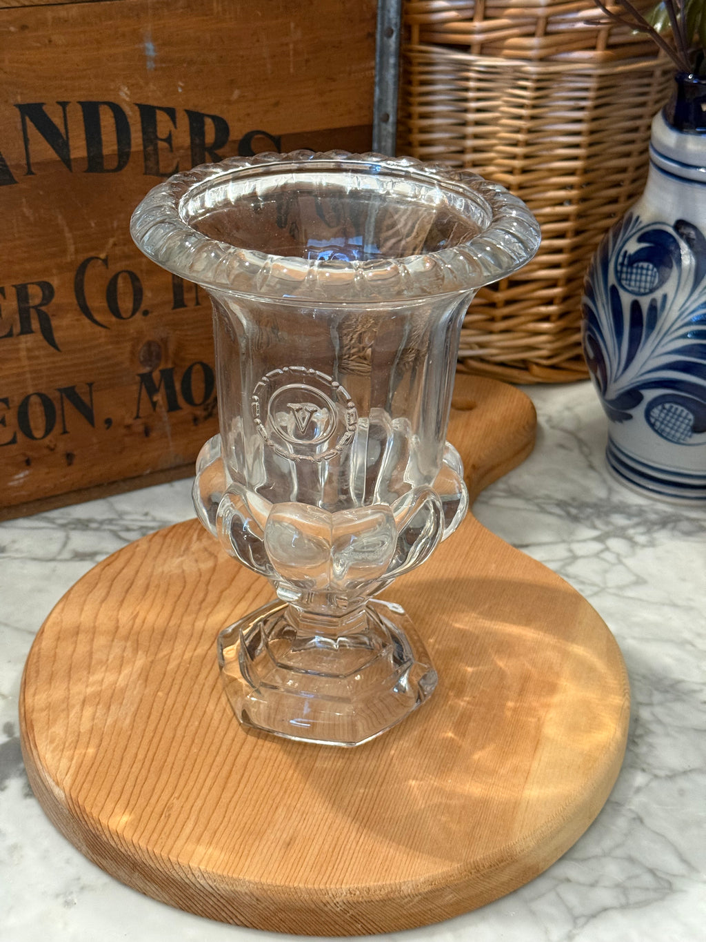 Vintage Val Saint Lambert Scalloped Crystal Urn