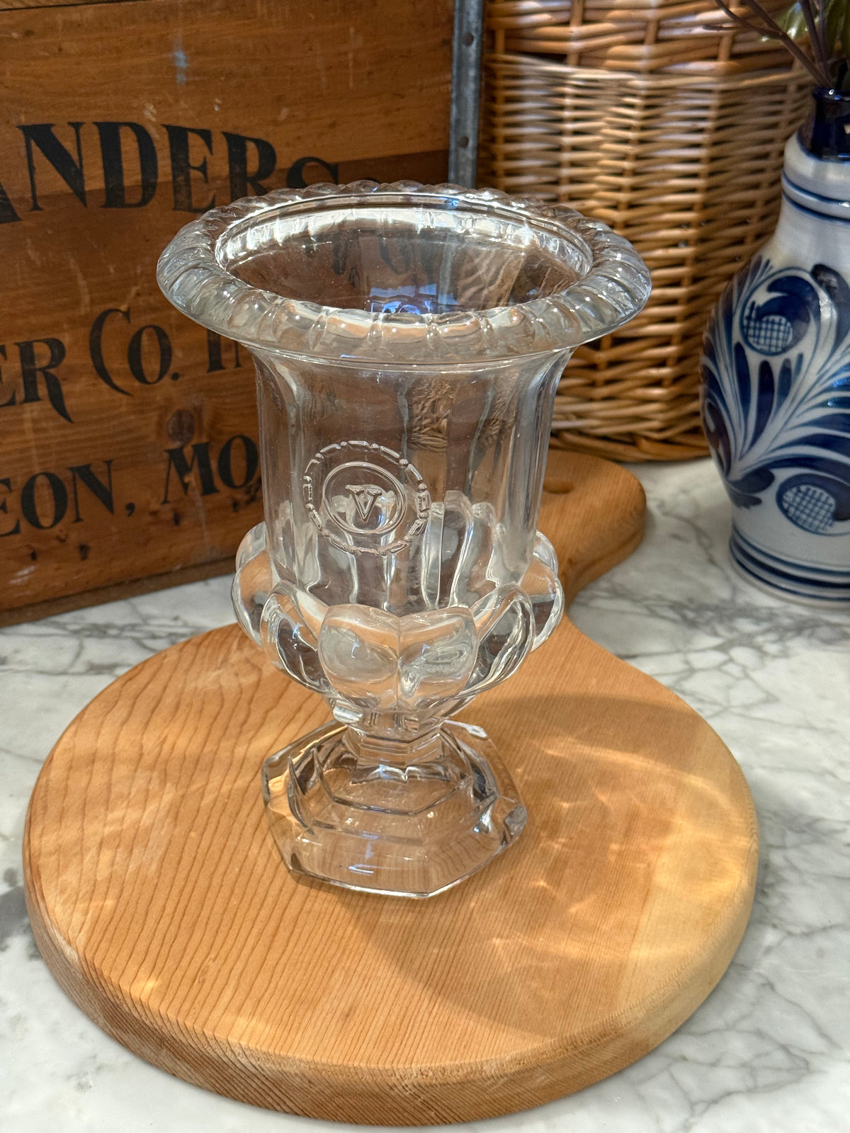 Vintage Val Saint Lambert Scalloped Crystal Urn