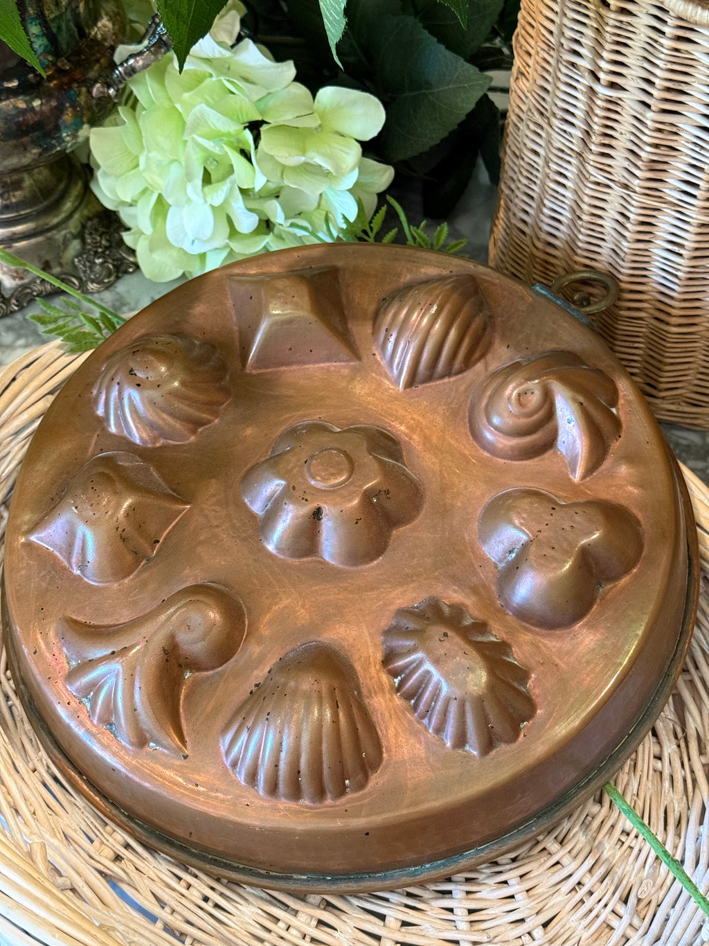 Antique French Hammered Copper Jelly Mold Pan - 12" Preserve Mold