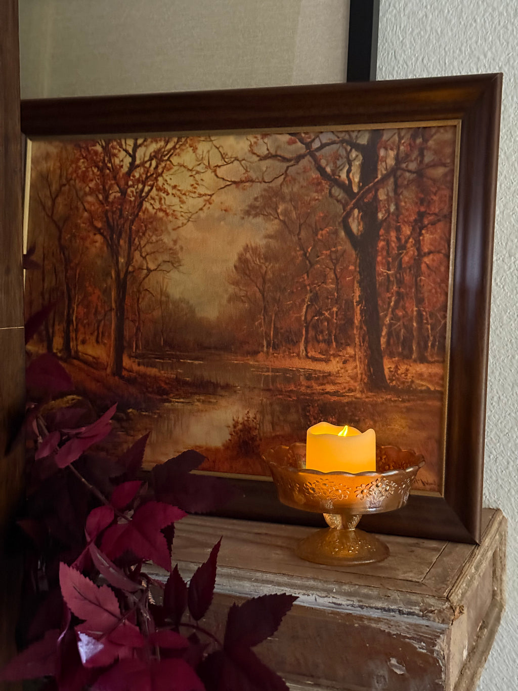 Vintage 18x14" Robert Wood Framed Autumn Forest Landscape