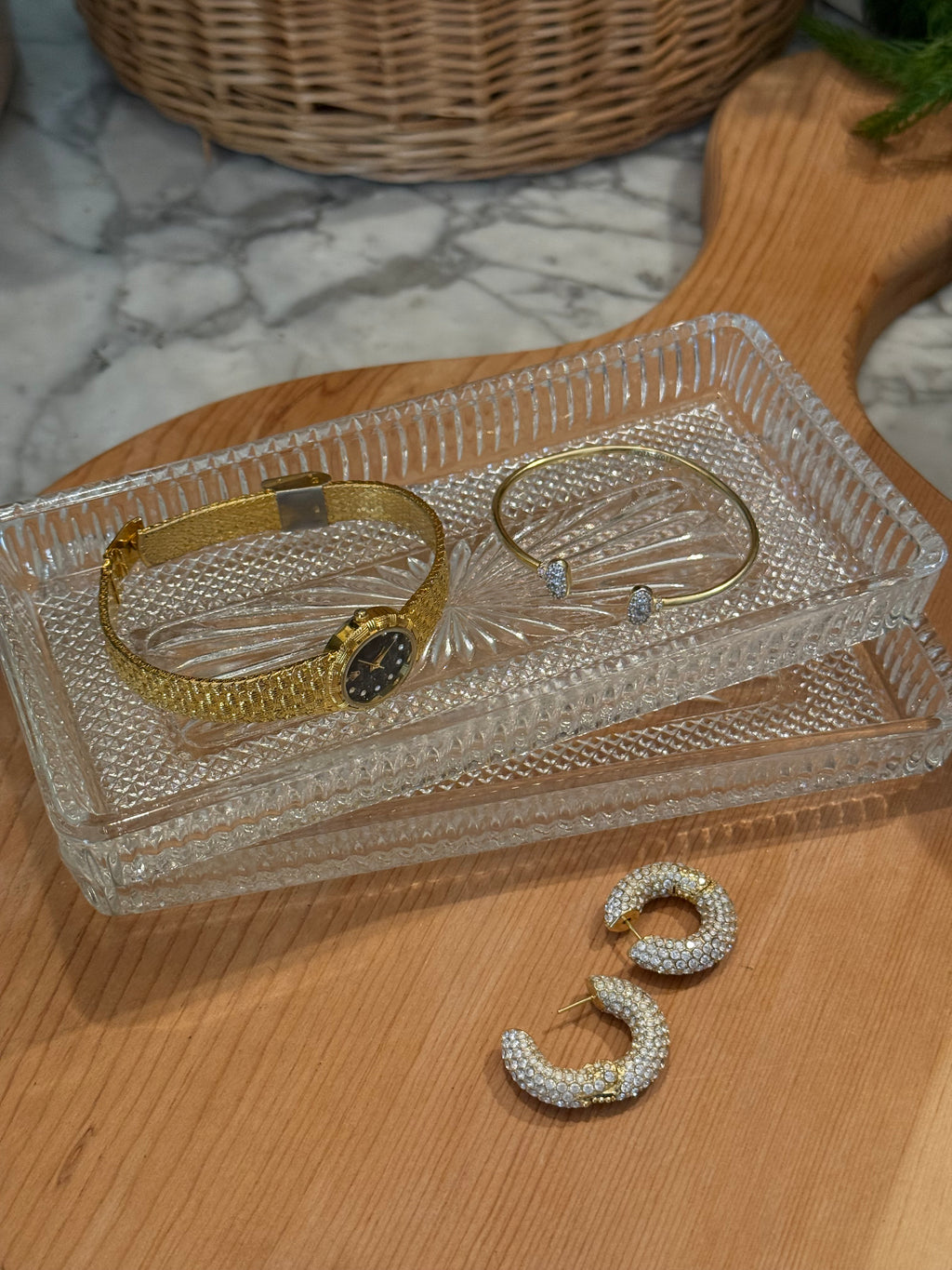 Vintage Starburst Pressed Glass Trays, Set of 2