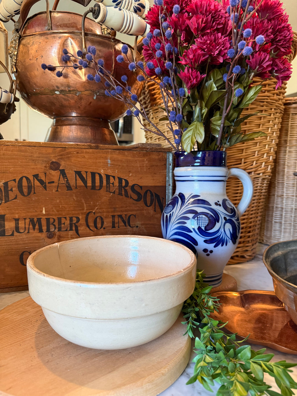 Antique Primitive Stoneware Shoulder Crock Bowl - 8.5"