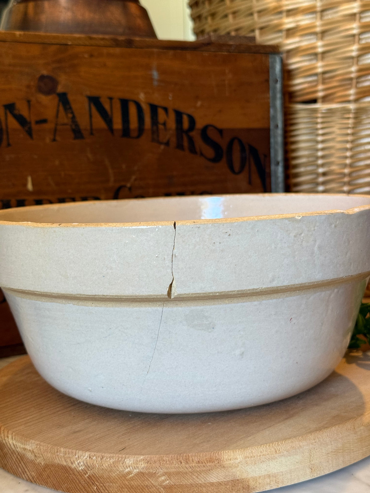 Antique Primitive Cream Dough Shoulder Bowl - 10.5"
