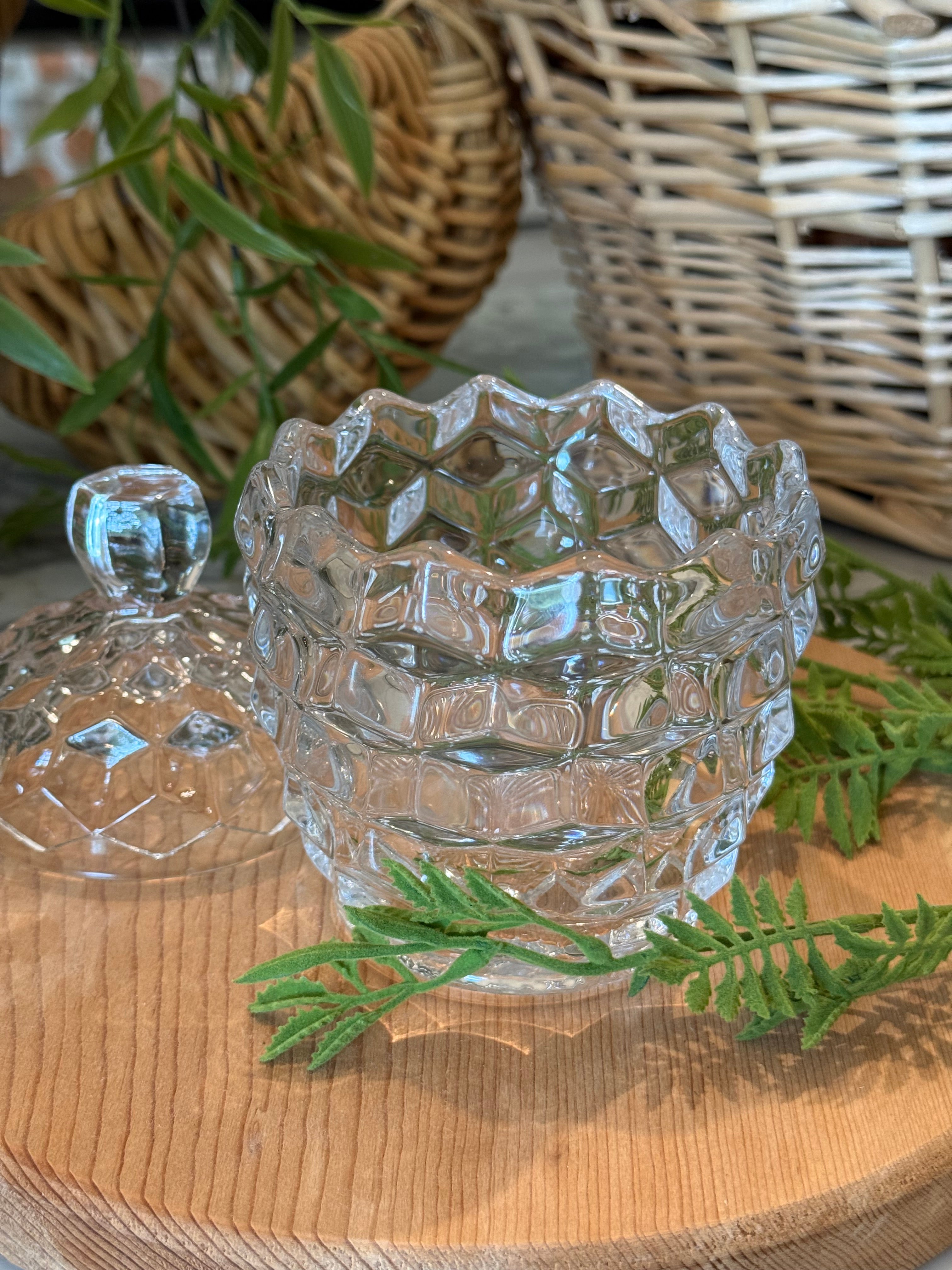 Fostoria Glass Barrel Sugar Dish with Lid
