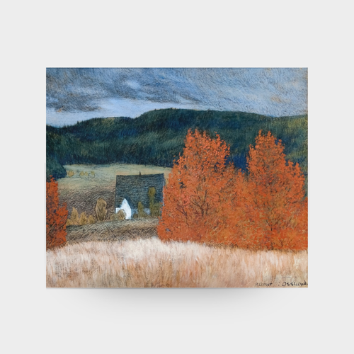 A full-facing view of the Autumn No. 01 landscape art print featuring rich fall foliage colors, displayed against a clean, neutral solid background.