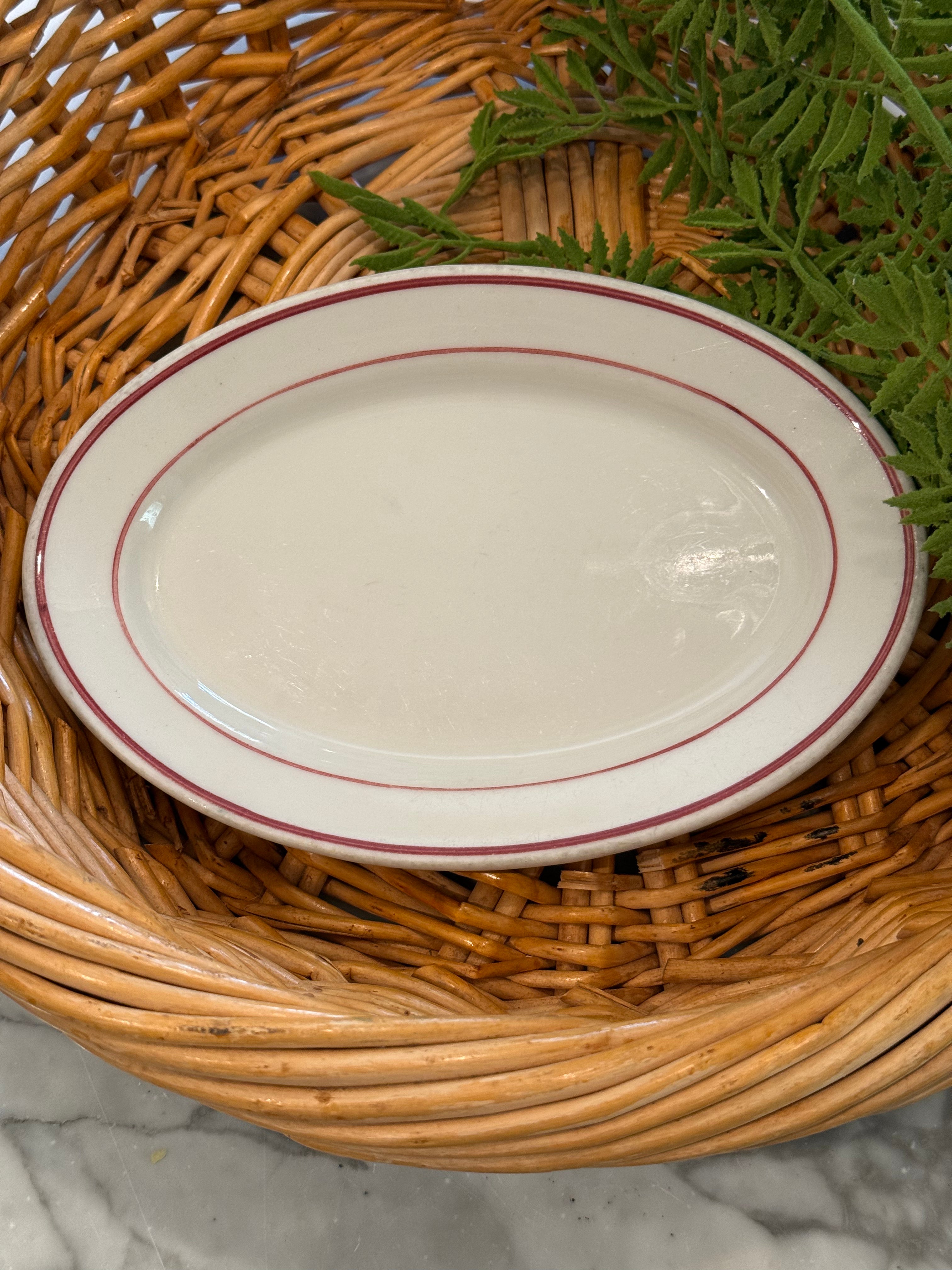 Vintage Sterling China Red Band Restaurantware Oval Side Dish