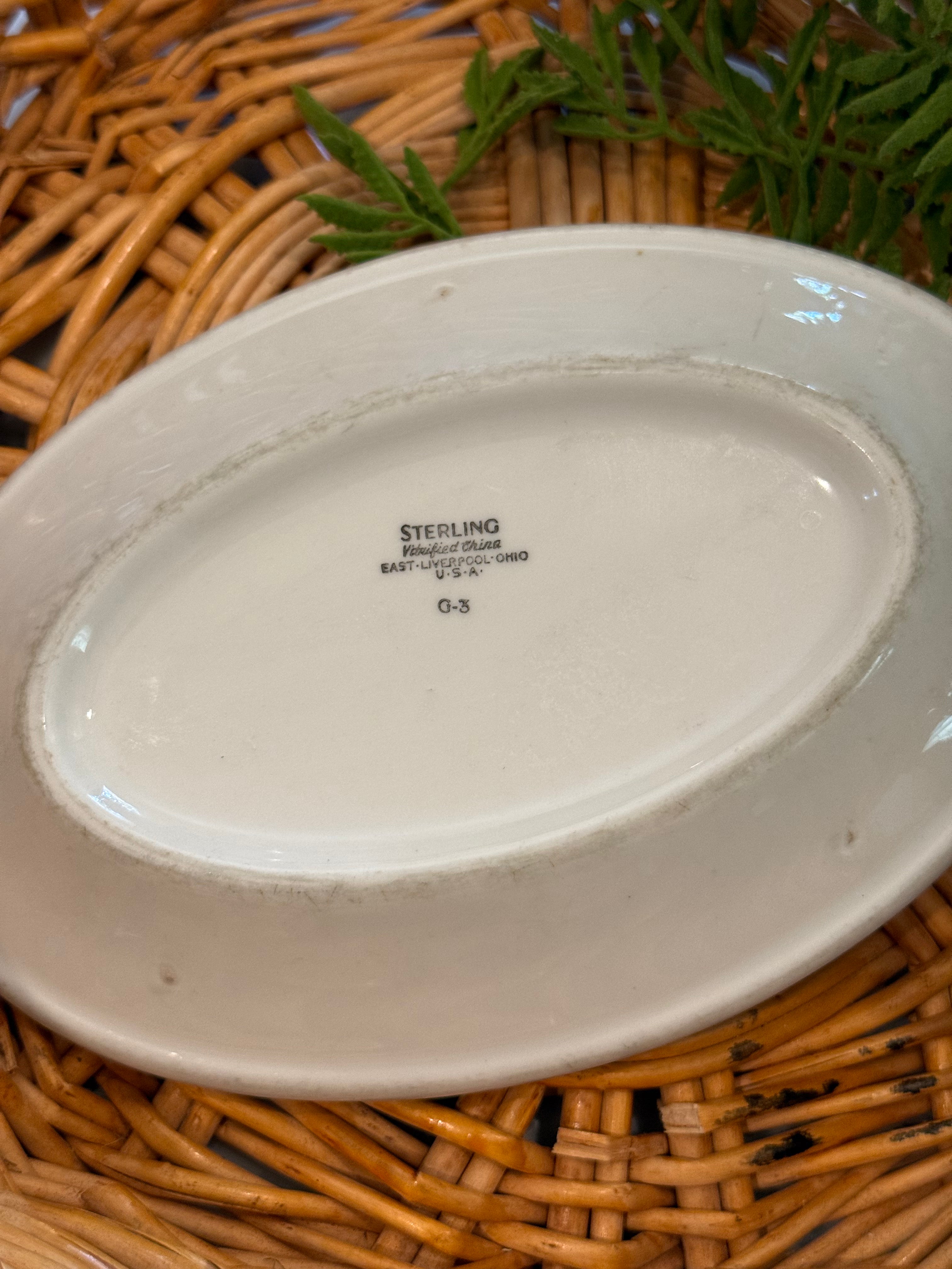 Vintage Sterling China Red Band Restaurantware Oval Side Dish