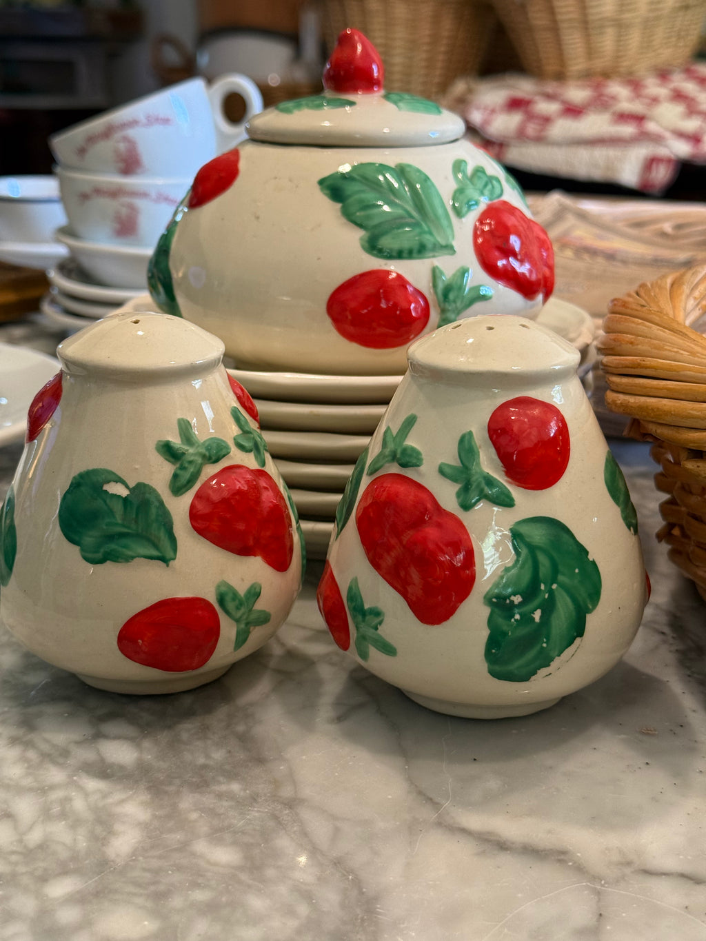 Vintage 1970s 3-Piece Ceramic Salt & Pepper and Canister Set