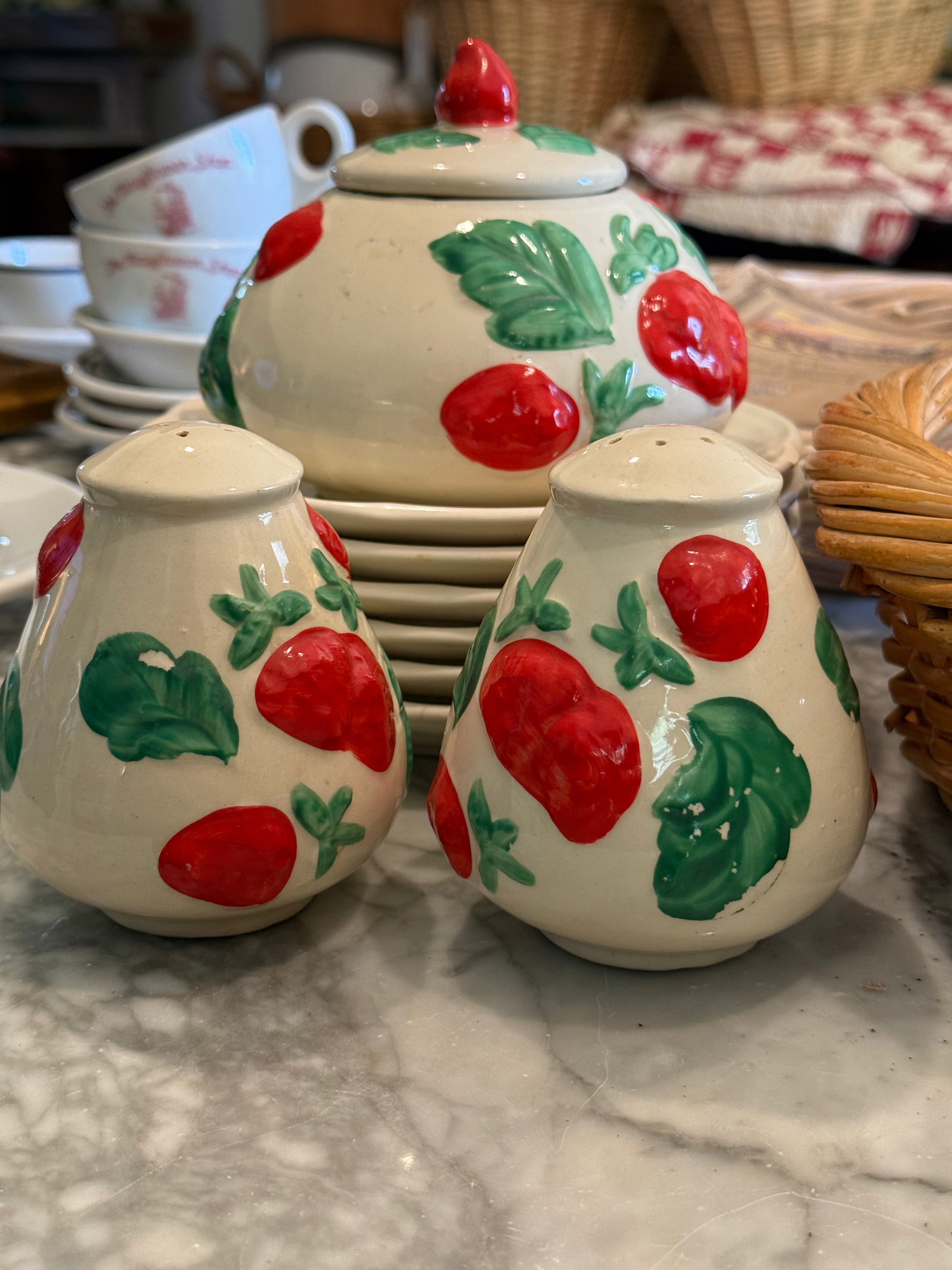 Vintage 1970s 3-Piece Ceramic Salt & Pepper and Canister Set