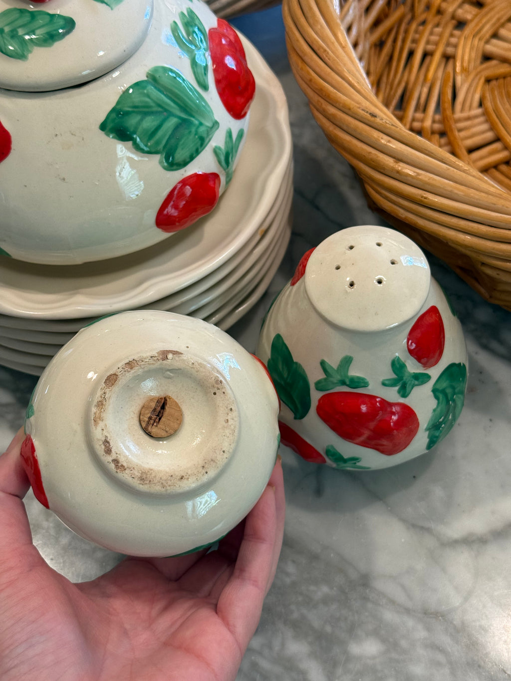 Vintage 1970s 3-Piece Ceramic Salt & Pepper and Canister Set