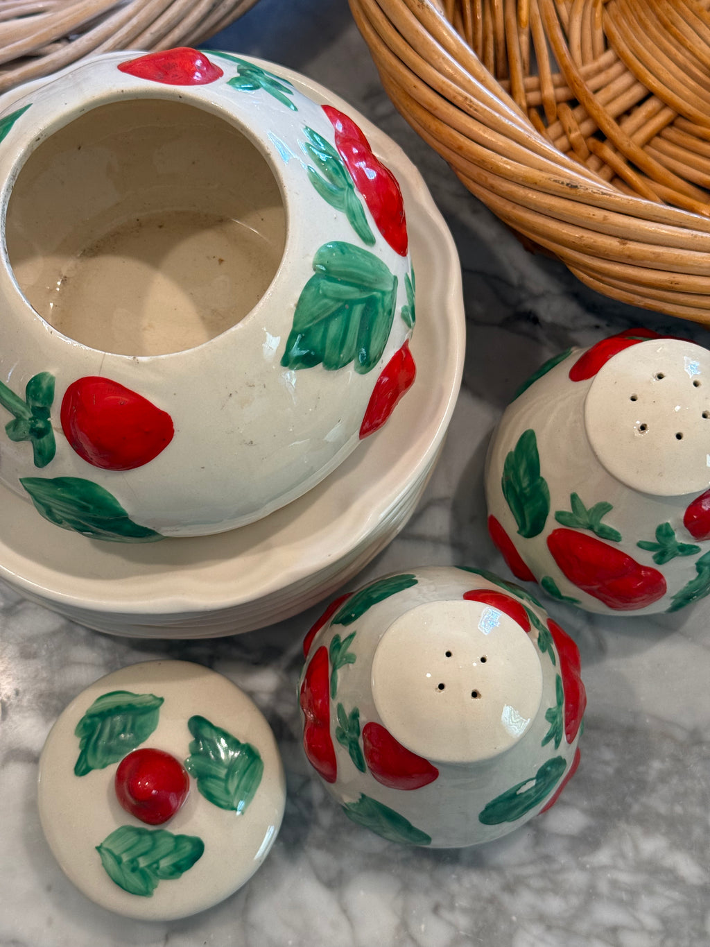 Vintage 1970s 3-Piece Ceramic Salt & Pepper and Canister Set