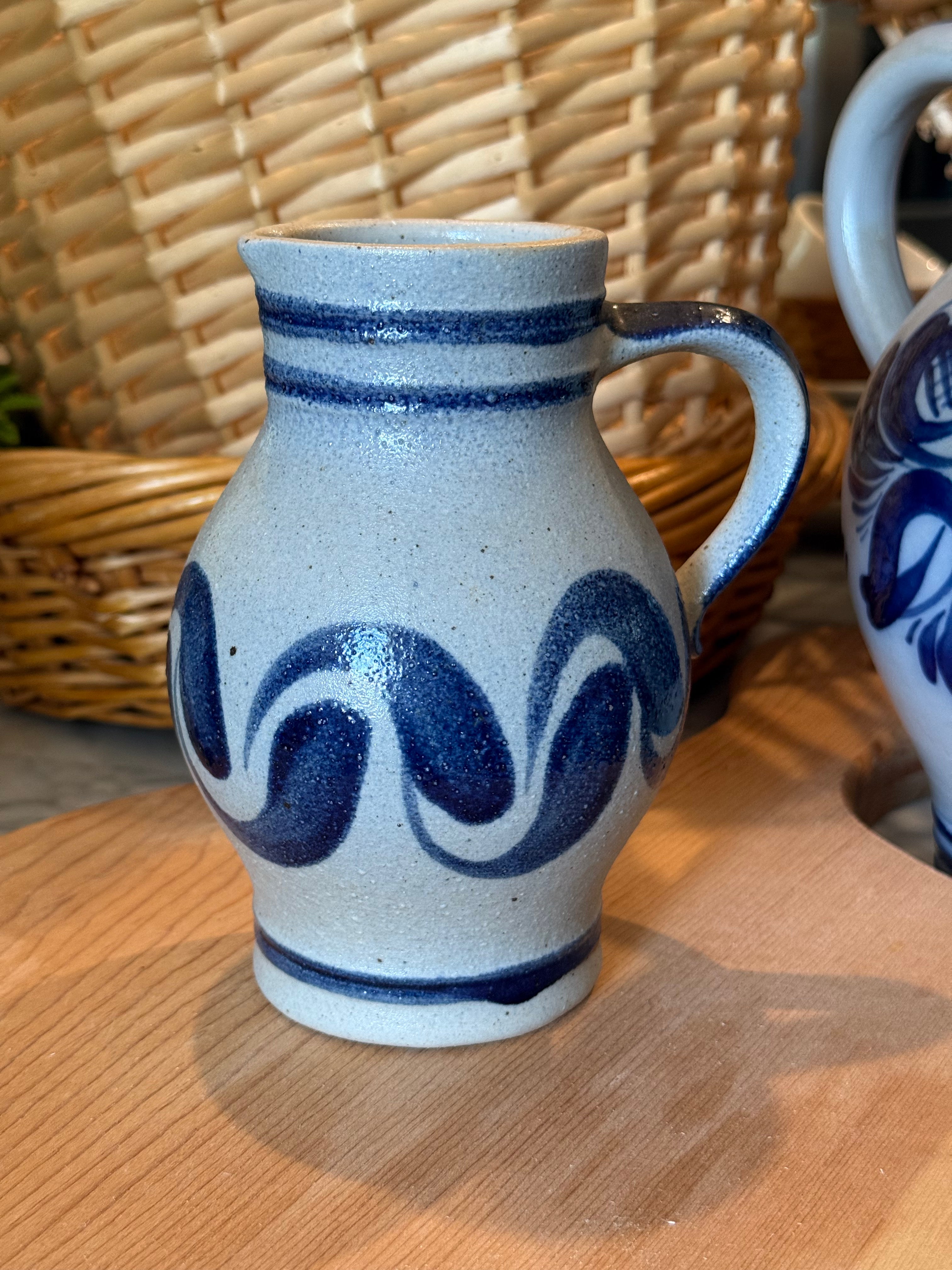 Vintage German Handcrafted 1L Salt-Glazed Stoneware Pitcher
