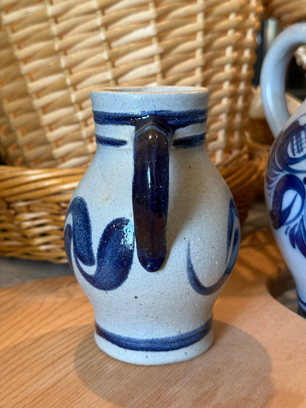 Vintage German Handcrafted 1L Salt-Glazed Stoneware Pitcher