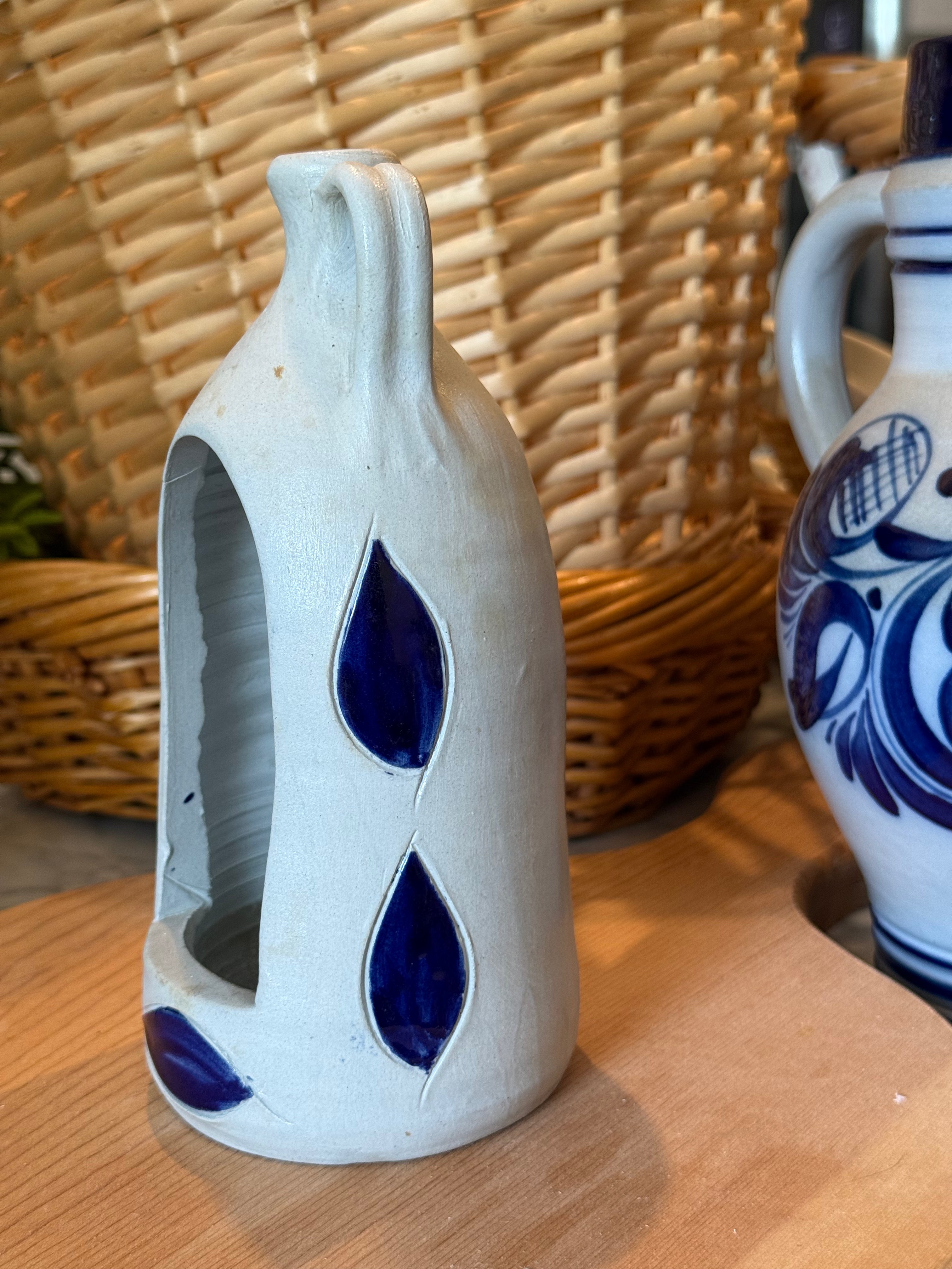 Vintage Williamsburg Pottery Salt Glazed Stoneware Candle Holder Jug