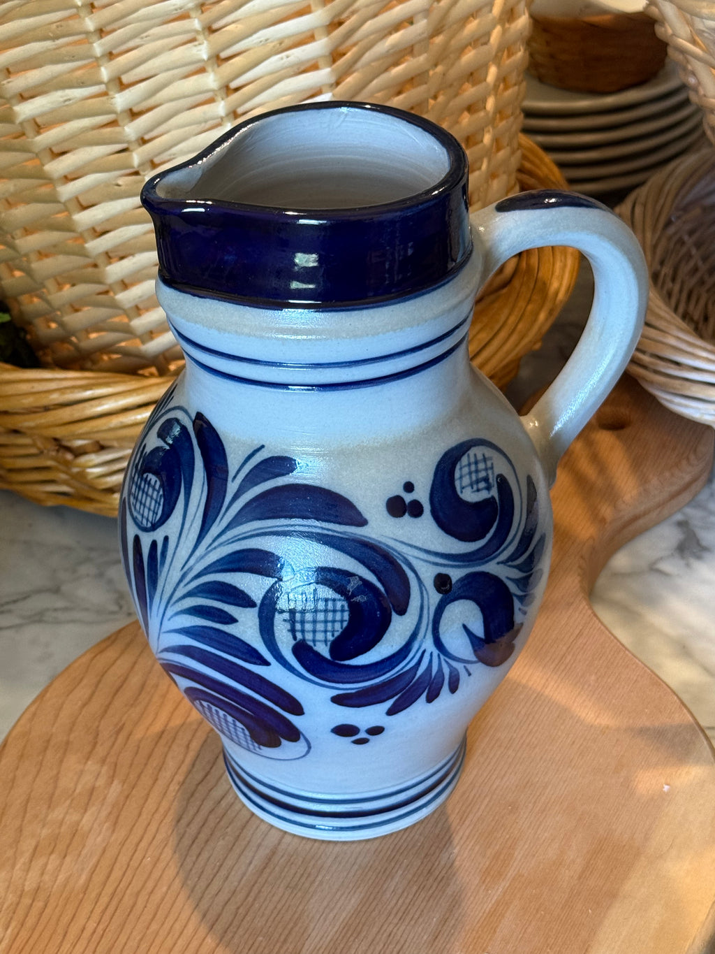 Antique German Westerwald Salt Glazed 10" Bembel Pitcher