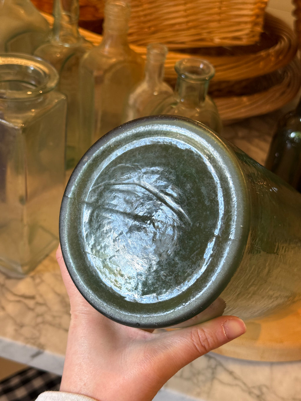 Grand Blown Aqua Glass Apothecary Bottle