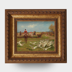 A reproduction of 'Away! Away!' by Thomas Blinks in a Gothic Aged Gold frame on a white background.