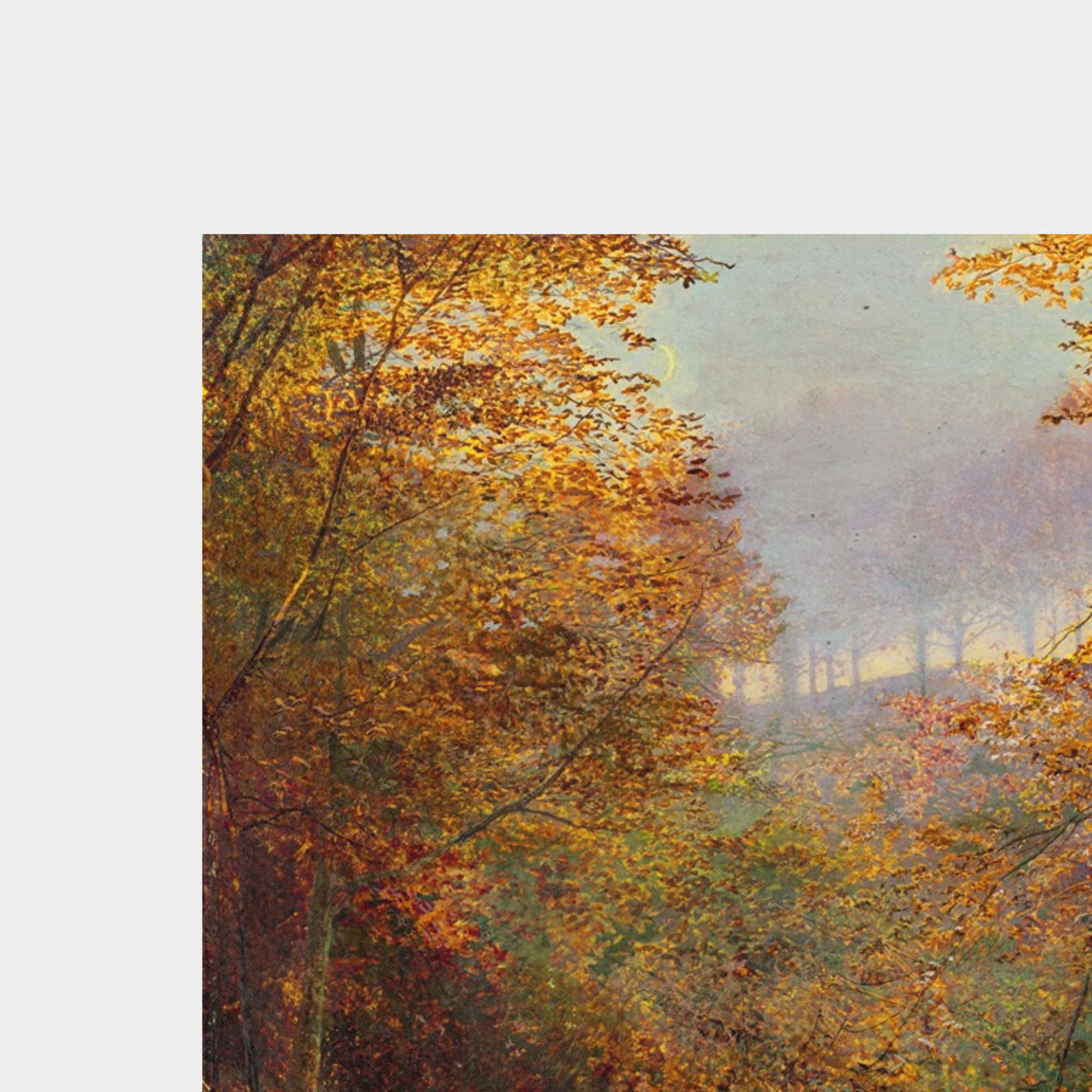 A detailed close-up shot showcasing the premium paper grain texture and rich ink details of the Autumn No. 02 art print reproduction.