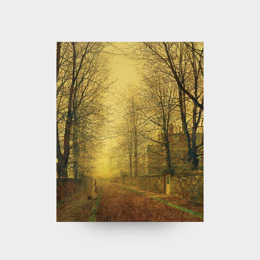 full-facing view of the Autumn No. 05 landscape art print featuring a radiant, golden fall scene, displayed against a clean, neutral solid background.