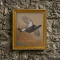 The Autumn No. 06 art print framed and styled in a moody, rustic room setting against a textured natural stone wall background.