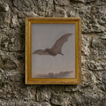 The Autumn No. 07 art print framed and styled in a moody, rustic room setting against a textured natural stone wall background.