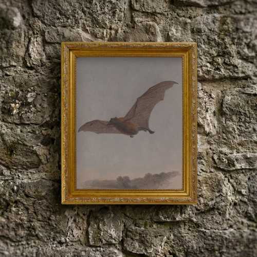 The Autumn No. 07 art print framed and styled in a moody, rustic room setting against a textured natural stone wall background.
