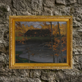 The Autumn No. 10 art print framed and styled in a moody, rustic room setting against a textured natural stone wall background.