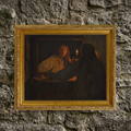 The Autumn No. 11 halloween spooky art print framed and styled in a moody, rustic room setting against a textured natural stone wall background.