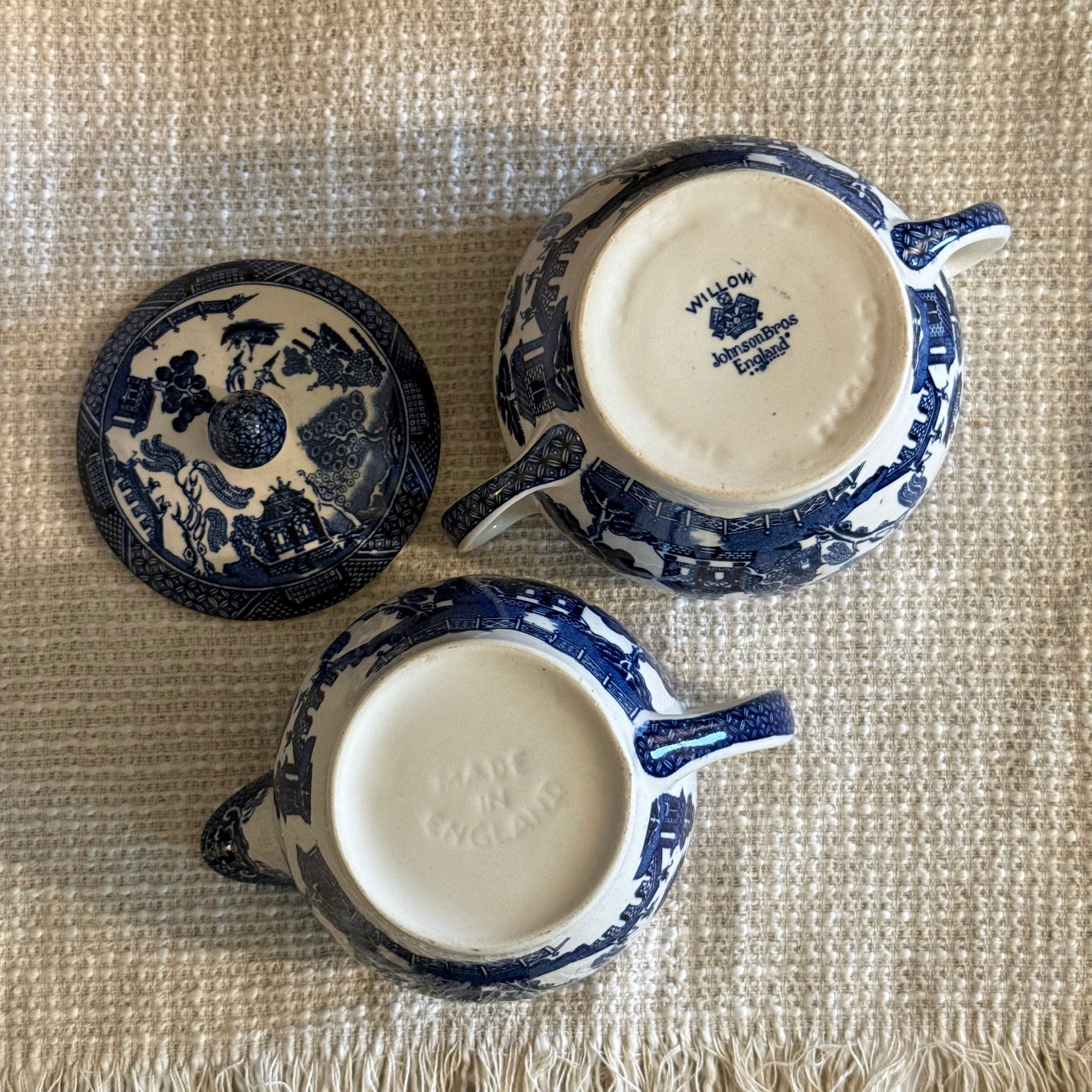 Authentic Johnson Bros England ironstone stamps on the bottom of the cream and sugar set