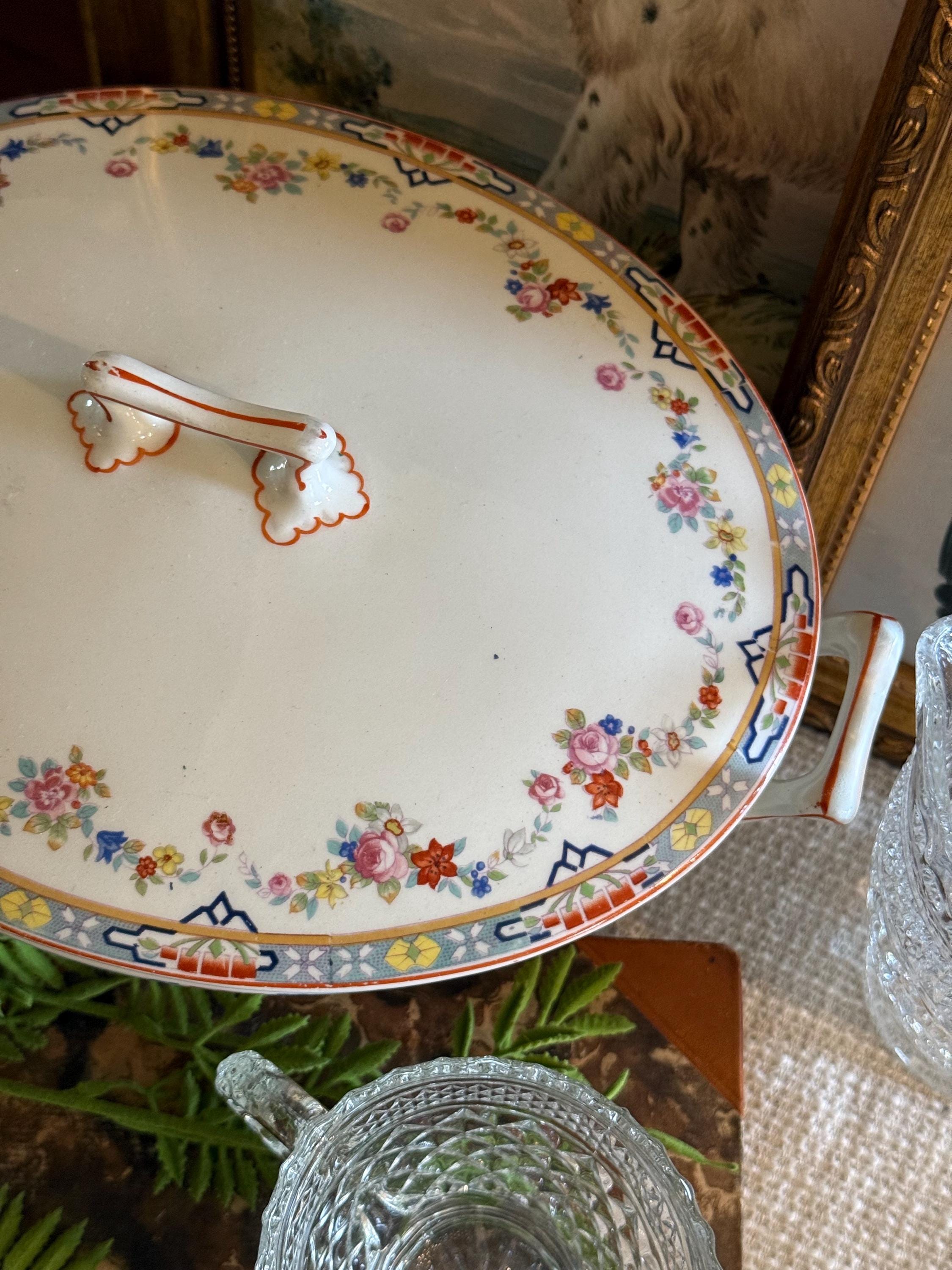 Antique W. H. Grindley & Co "Dresden" England Covered Oval Bowl