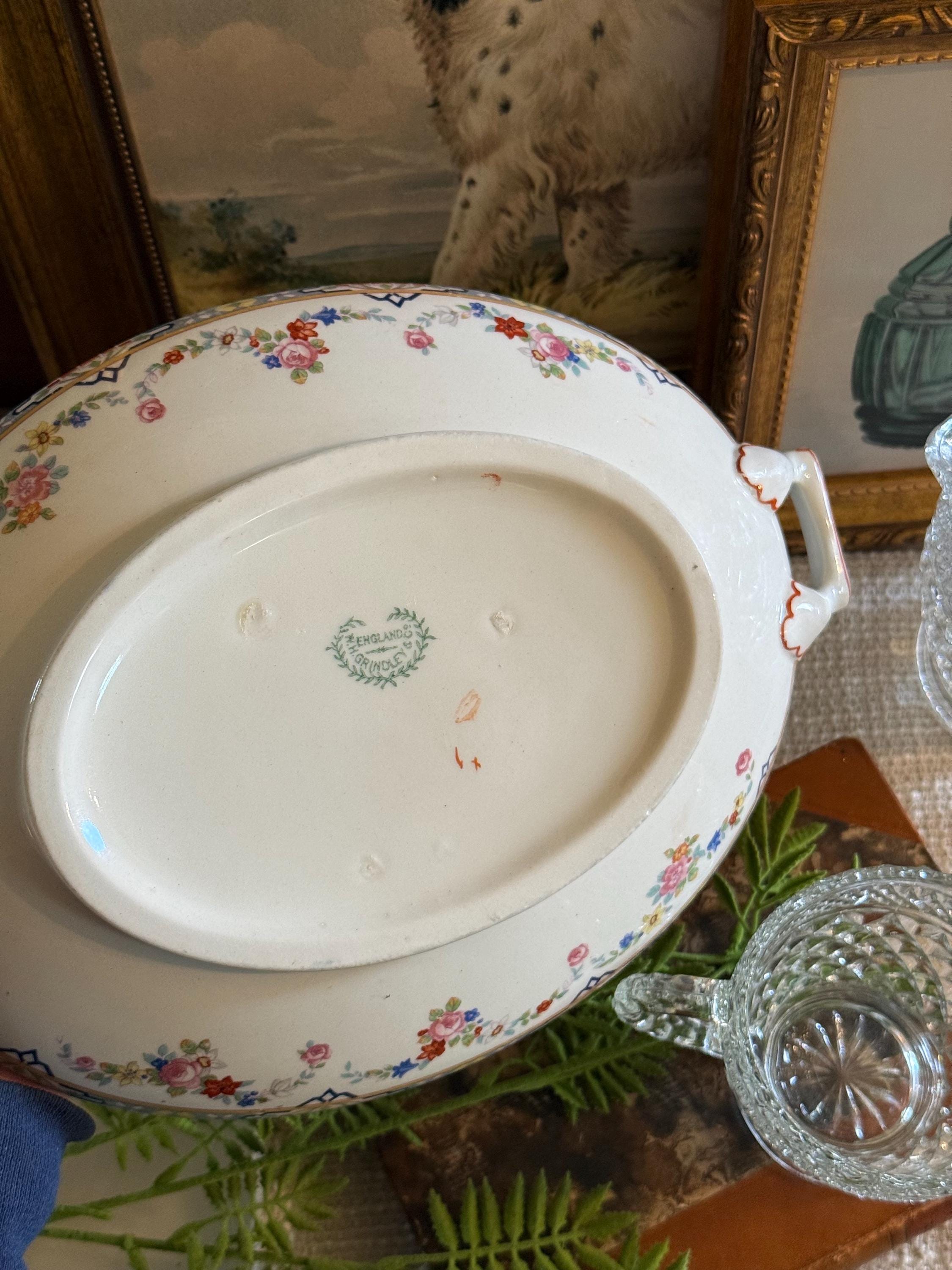 Antique W. H. Grindley & Co "Dresden" England Covered Oval Bowl