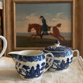 Matching set of Johnson Bros Blue Willow creamer and lidded sugar bowl.