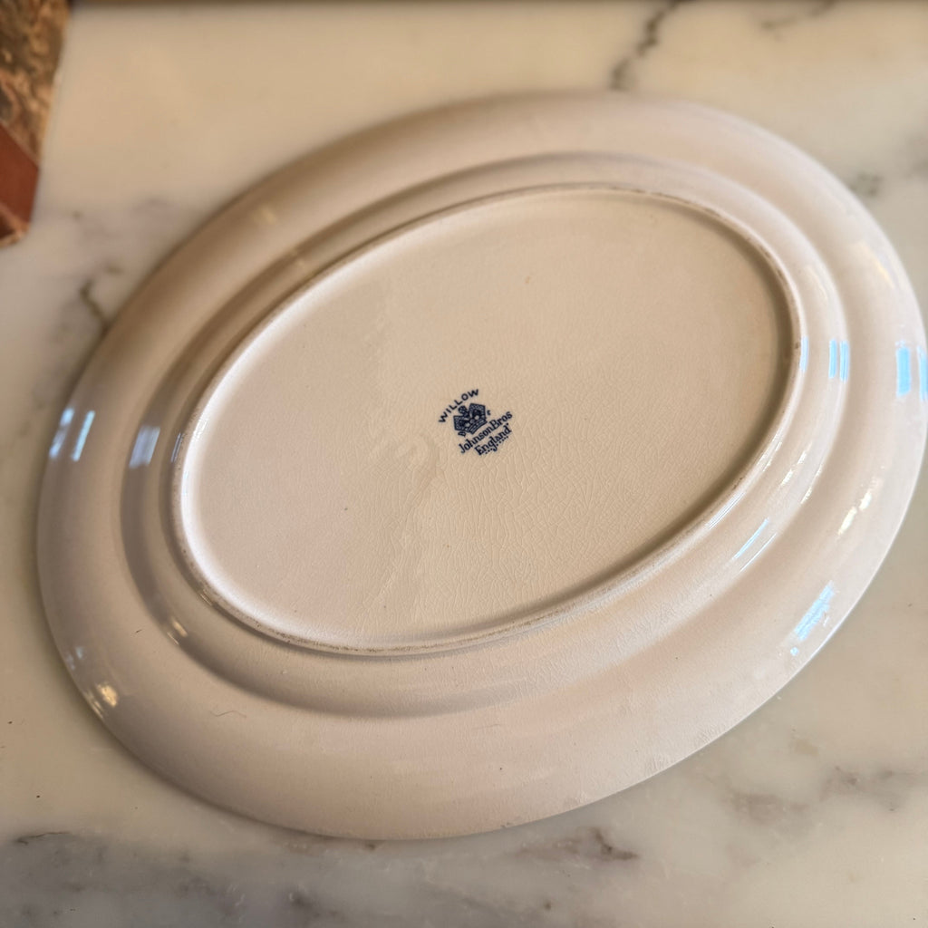 Close-up of the authentic Johnson Brothers England maker's mark on the back of the platter.