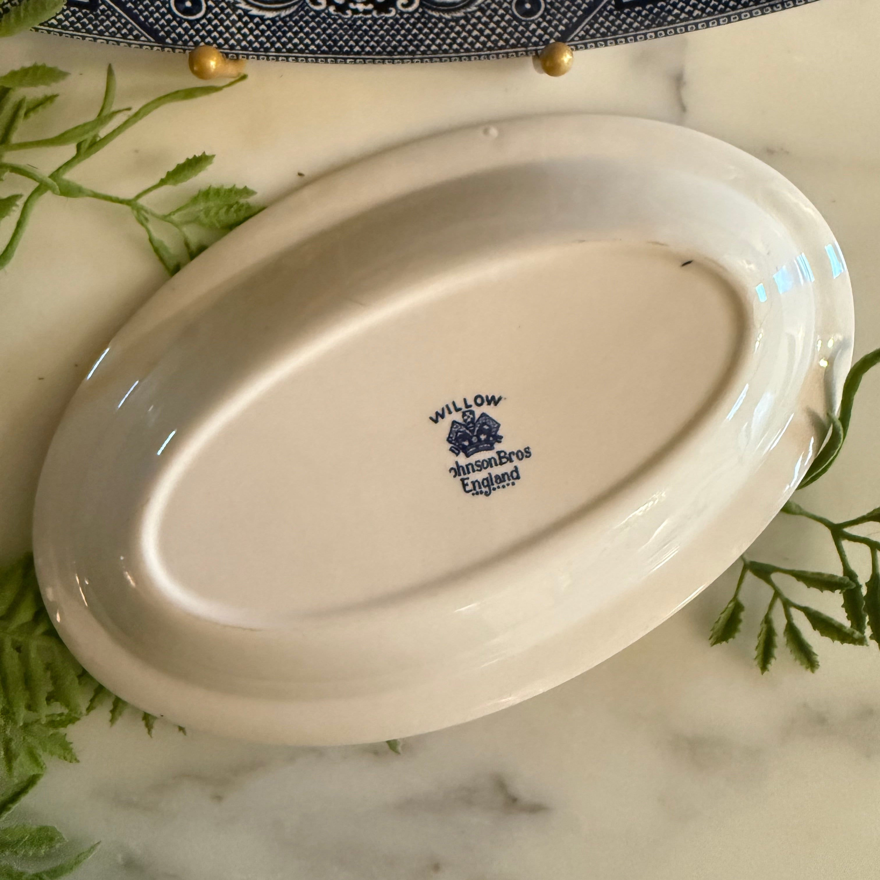 Close-up of the authentic Johnson Brothers England backstamp on the bottom of the set.