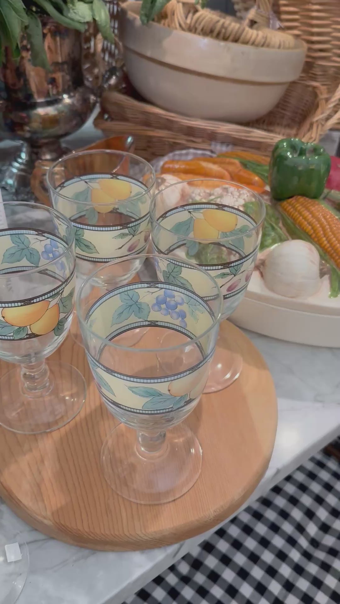 Vintage Mikasa Garden Harvest Clear Glass Water Goblets | Set of 6