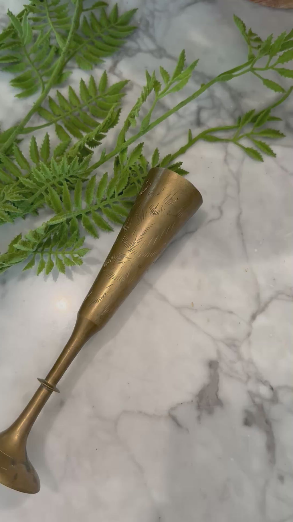 Vintage Brass Etched Thin Bud Vase