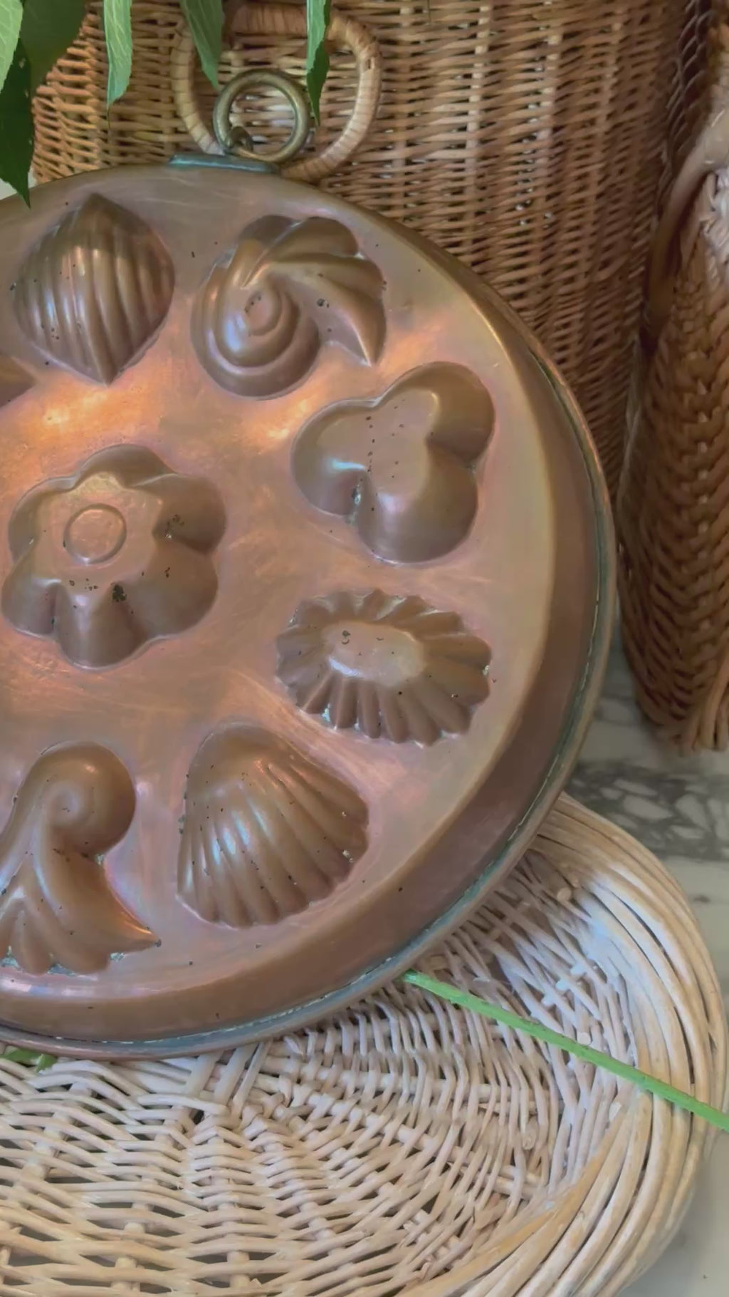 Antique French Hammered Copper Jelly Mold Pan - 12" Preserve Mold
