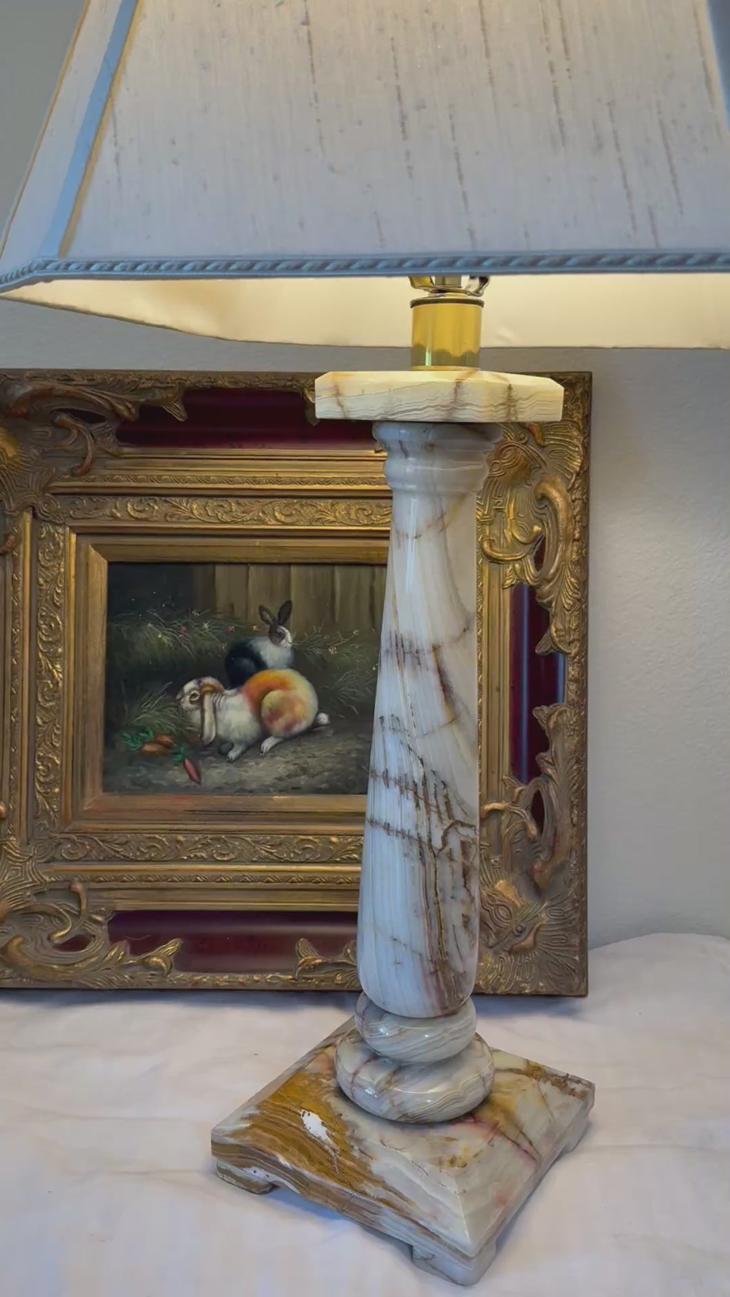 Vintage Polished Solid Onyx Column Table Lamp