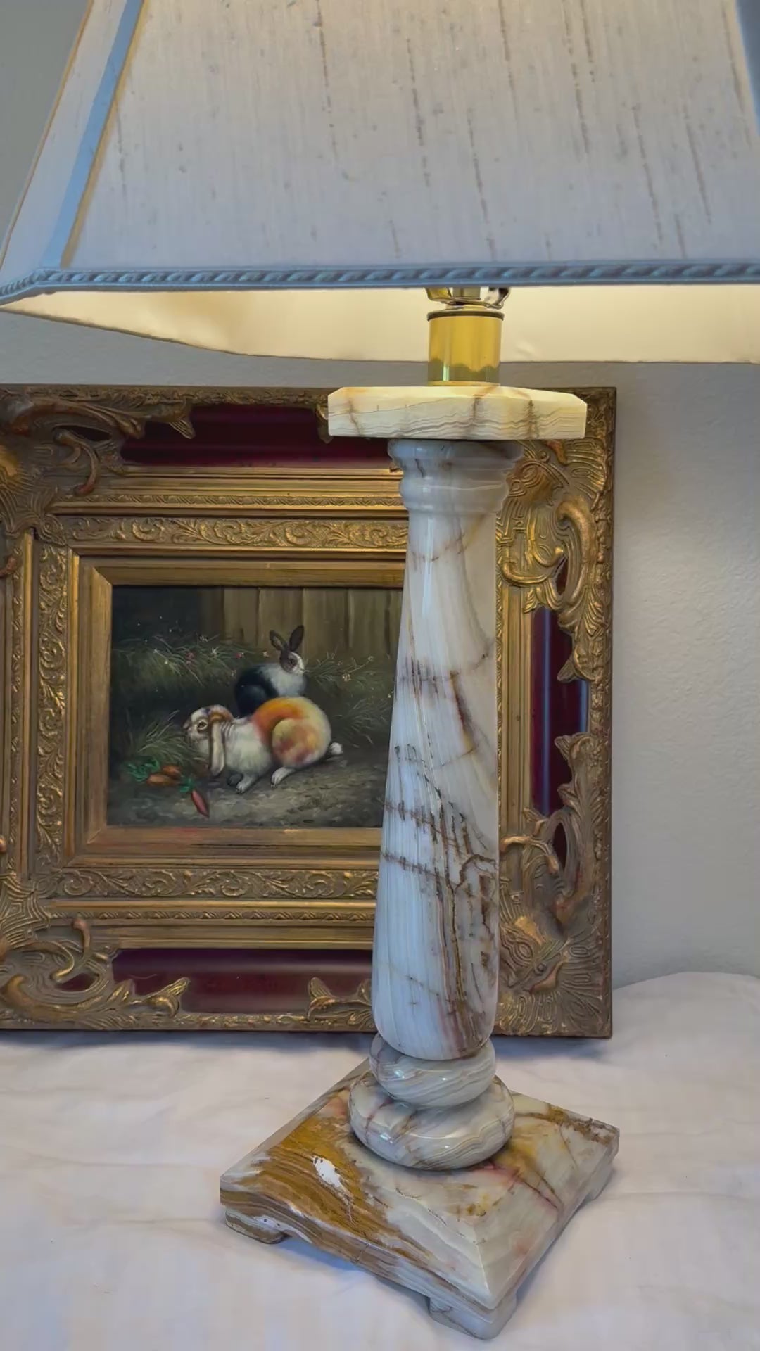 Vintage Polished Solid Onyx Column Table Lamp