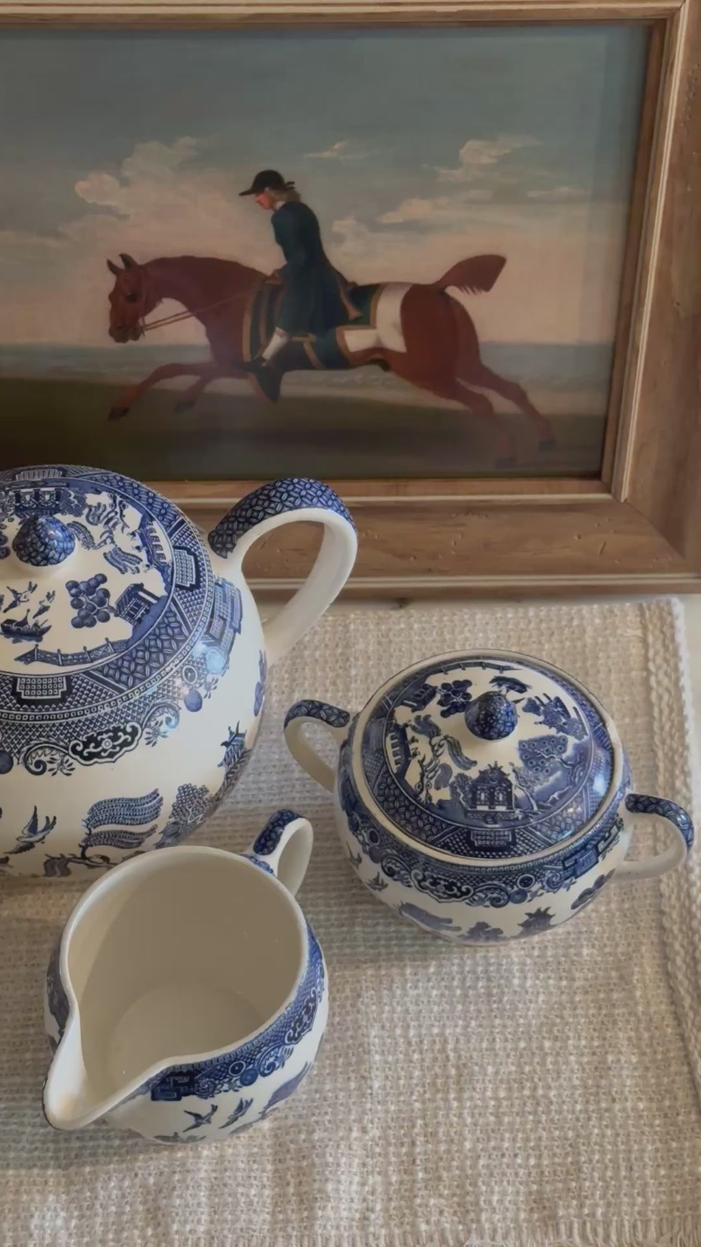 Blue Willow Johnson brothers vintage teapot set that is Made in england with a cream and sugar container
