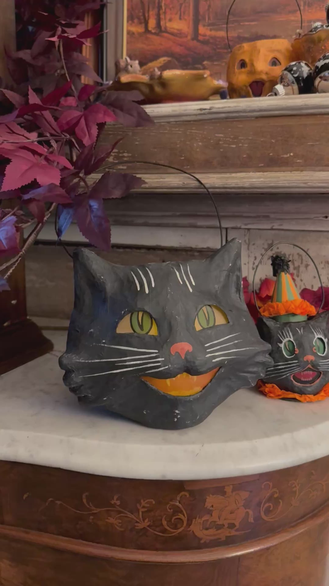 Bethany Lowe Vintage Black "Happy Cat" Bucket Halloween Lantern