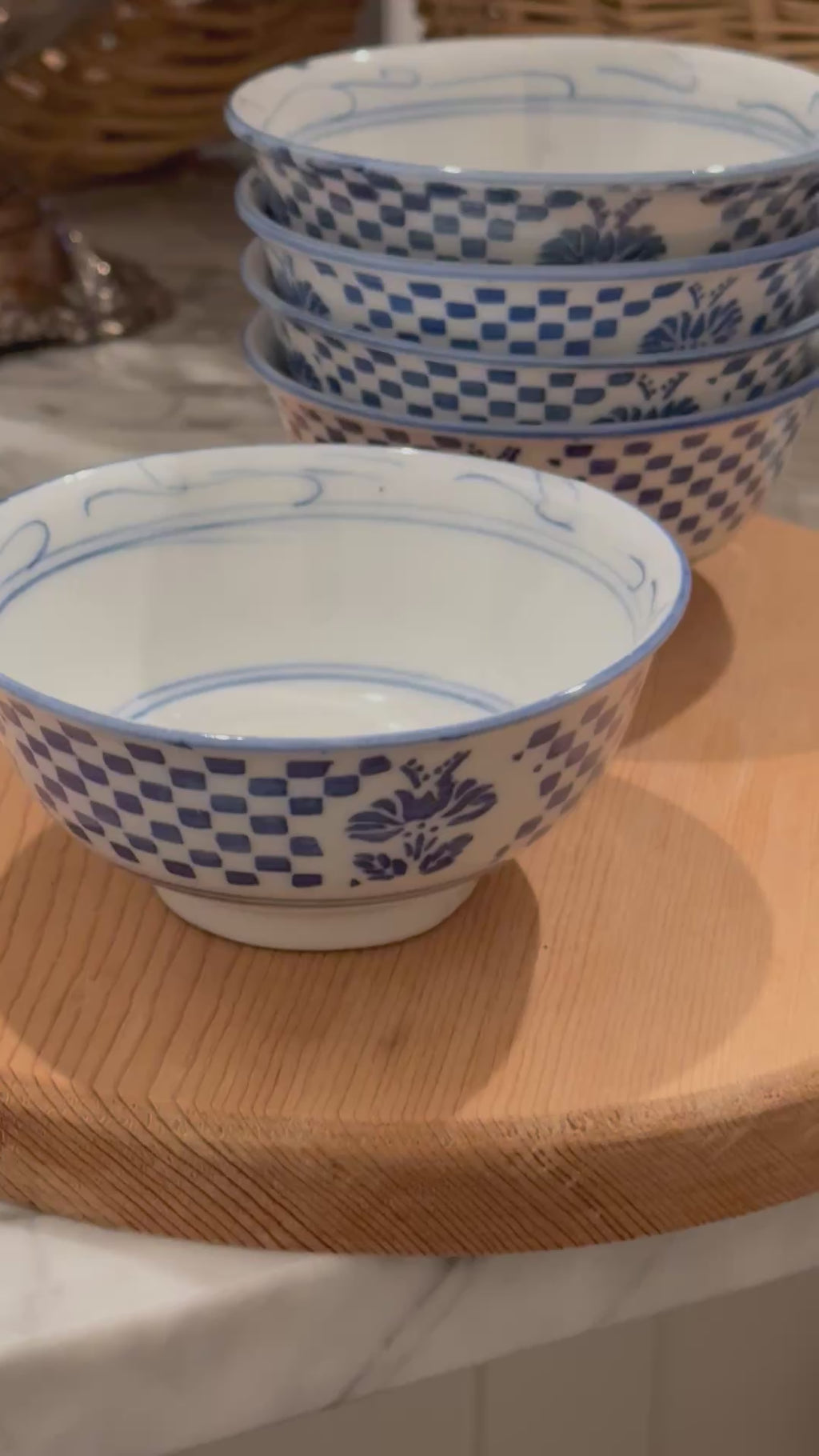 Vintage Chinoiserie Blue and White Ceramic Rice Bowl