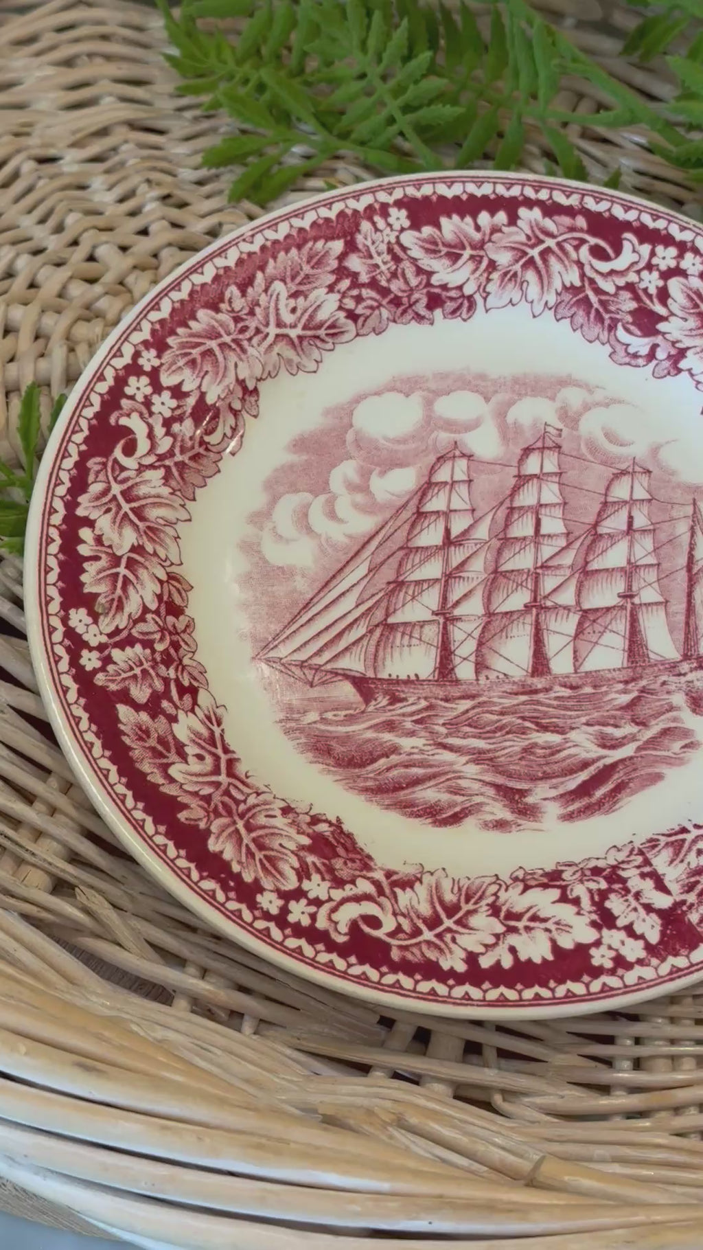 Vintage Homer Laughlin Currier & Ives Clipper Red Transferware Plate