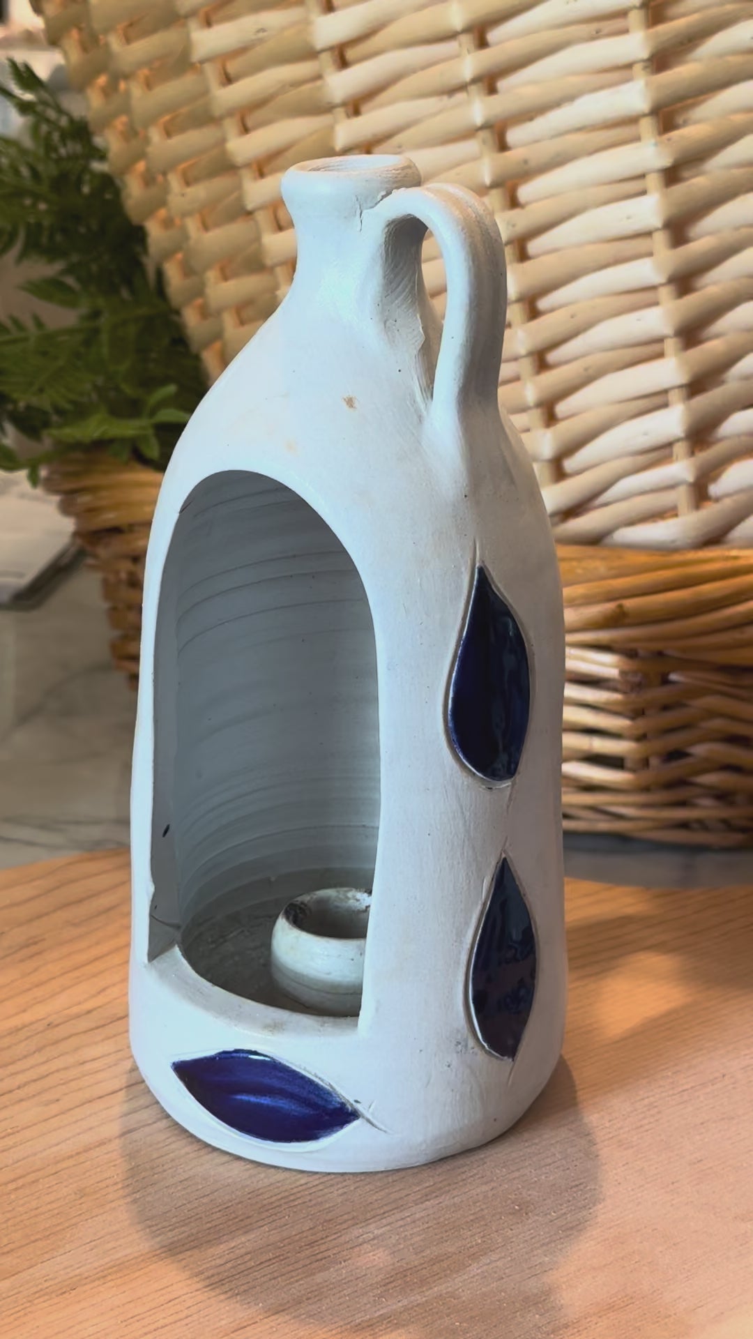 Vintage Williamsburg Pottery Salt Glazed Stoneware Candle Holder Jug