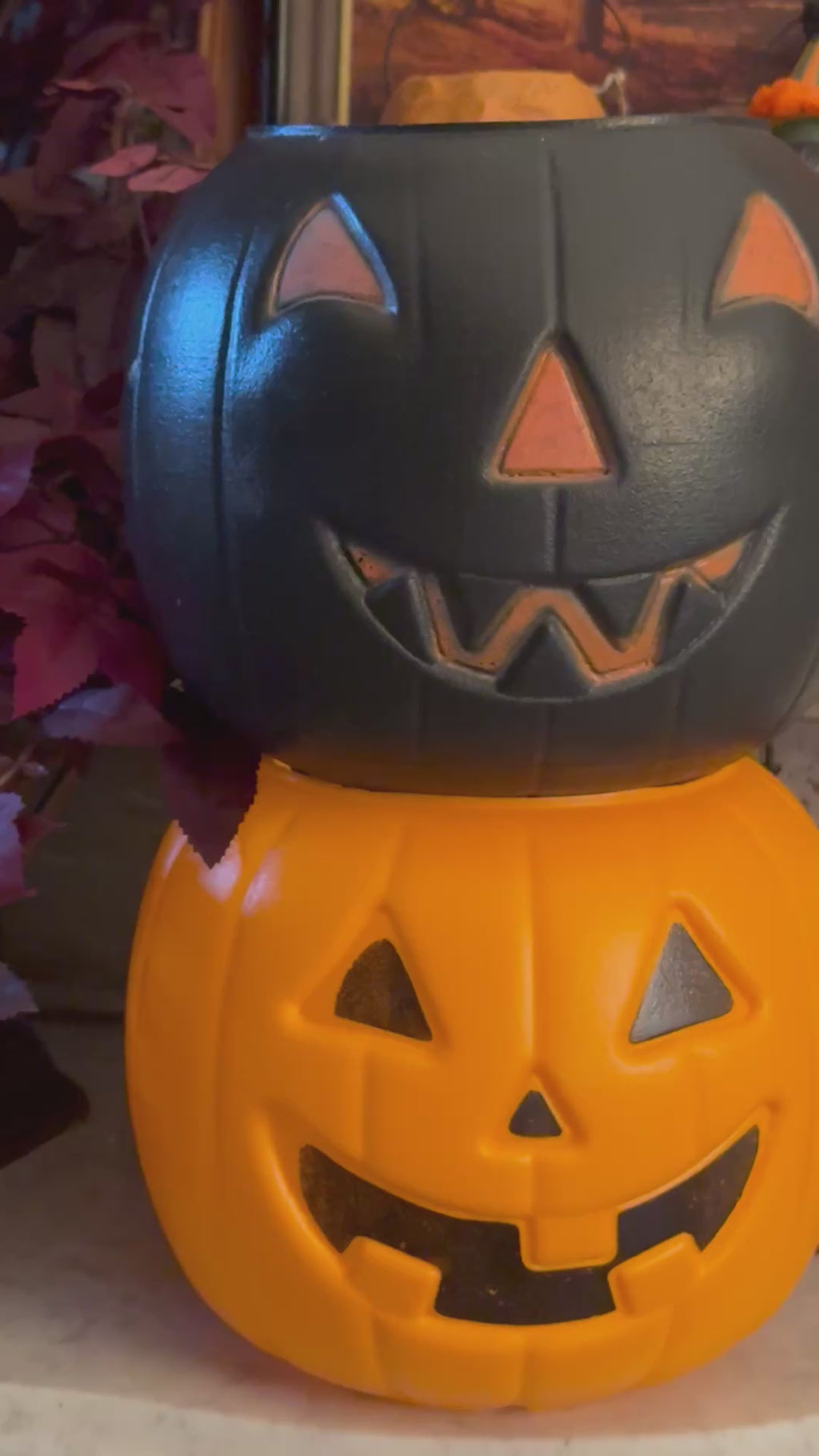 Vintage Blow Mold Trick-or-Treat Pumpkin Buckets
